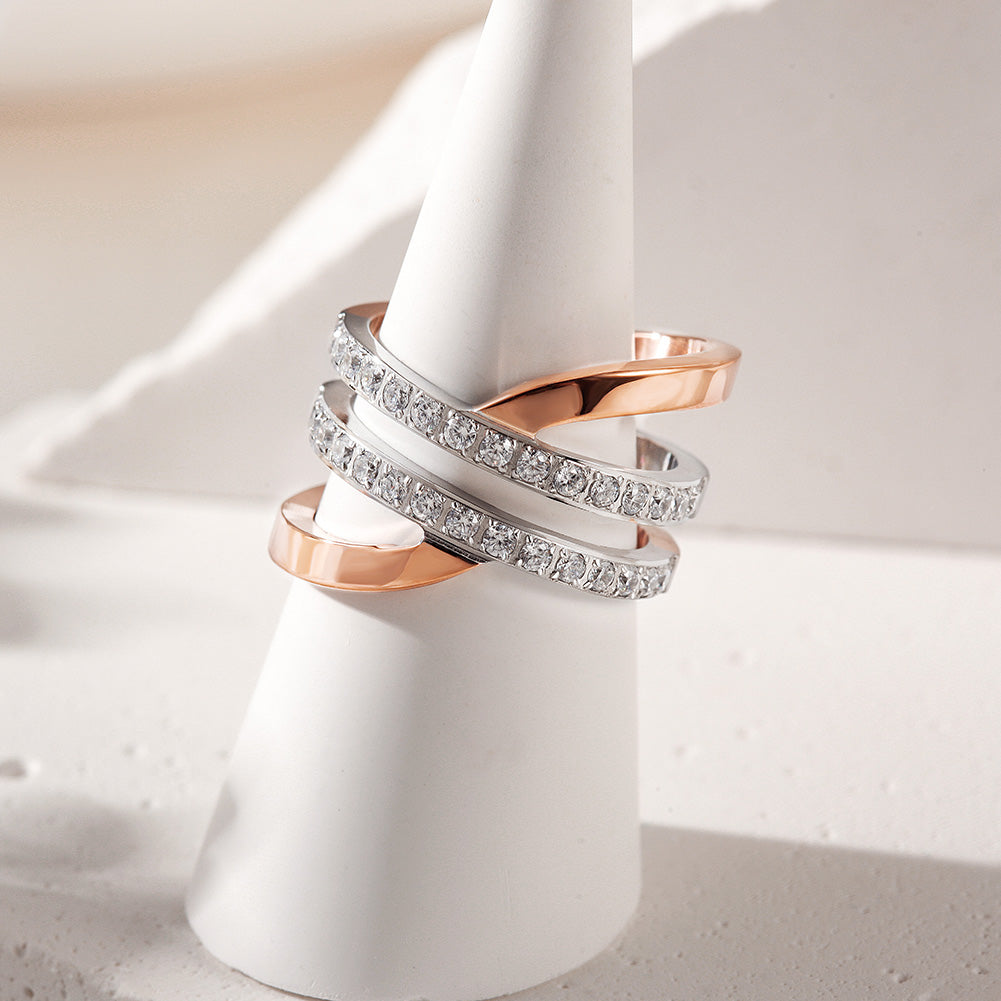 Rose Gold Wide Band Cocktail Ring with CZ