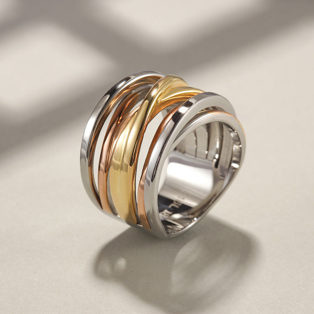 Tricolor Intertwined Statement Ring