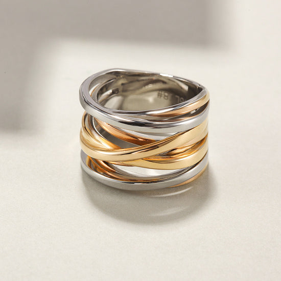 Tricolor Intertwined Statement Ring