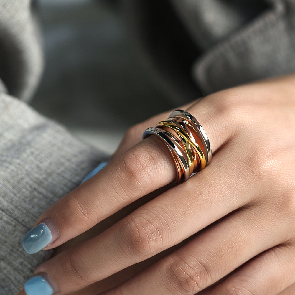 Tricolor Intertwined Statement Ring