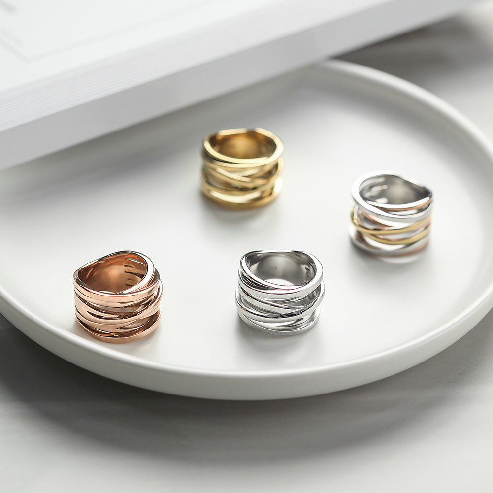 Tricolor Intertwined Statement Ring