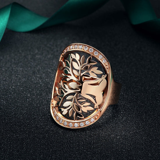 Rose Gold Filigree Tree of Life Wide Ring