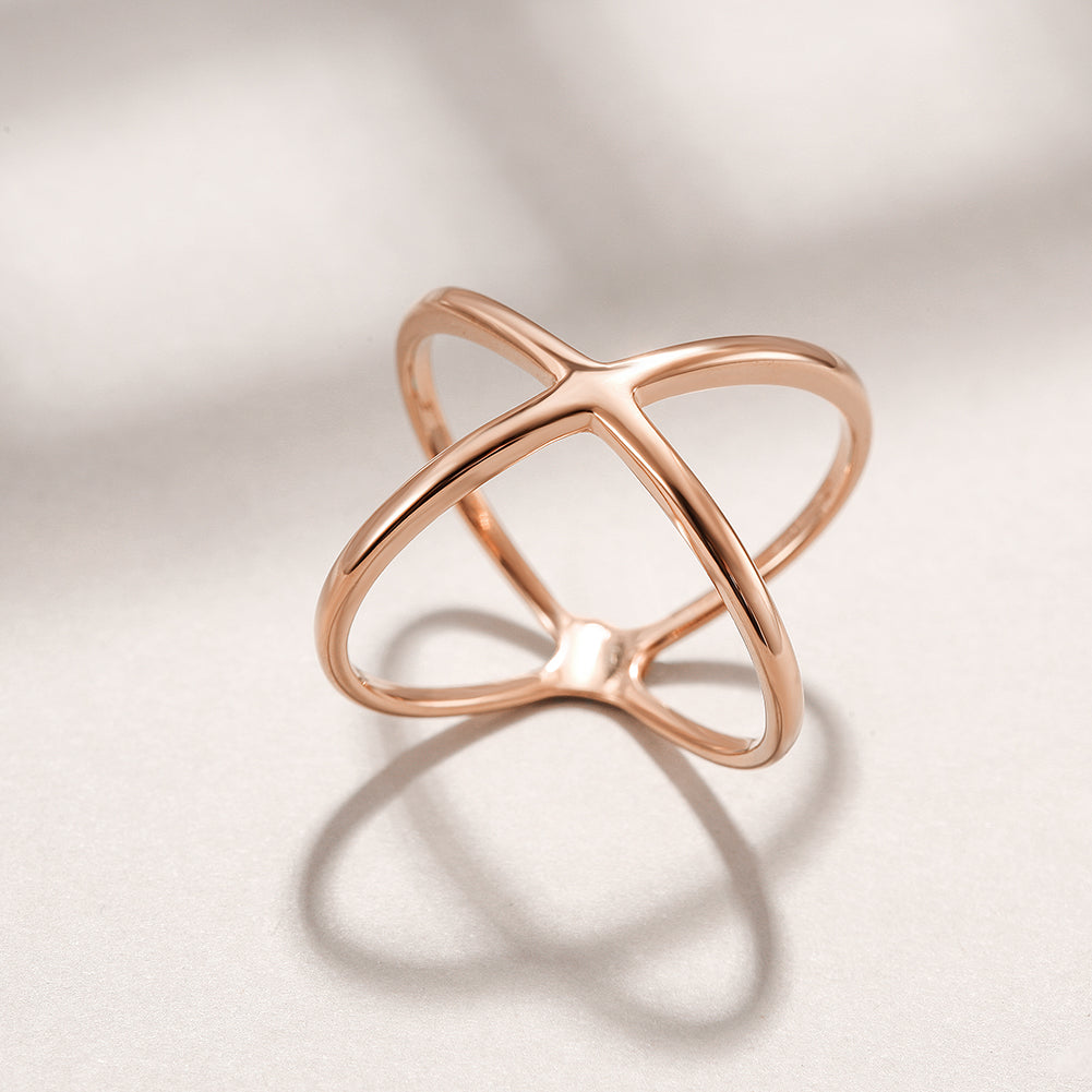 Rose Gold Skinny Crisscross Band Ring