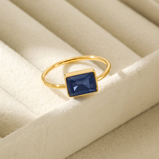 Chic Blue Rectangular Stone Ring