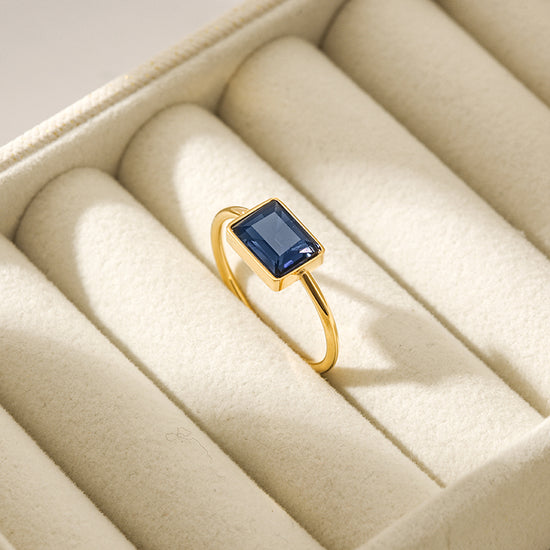 Chic Blue Rectangular Stone Ring