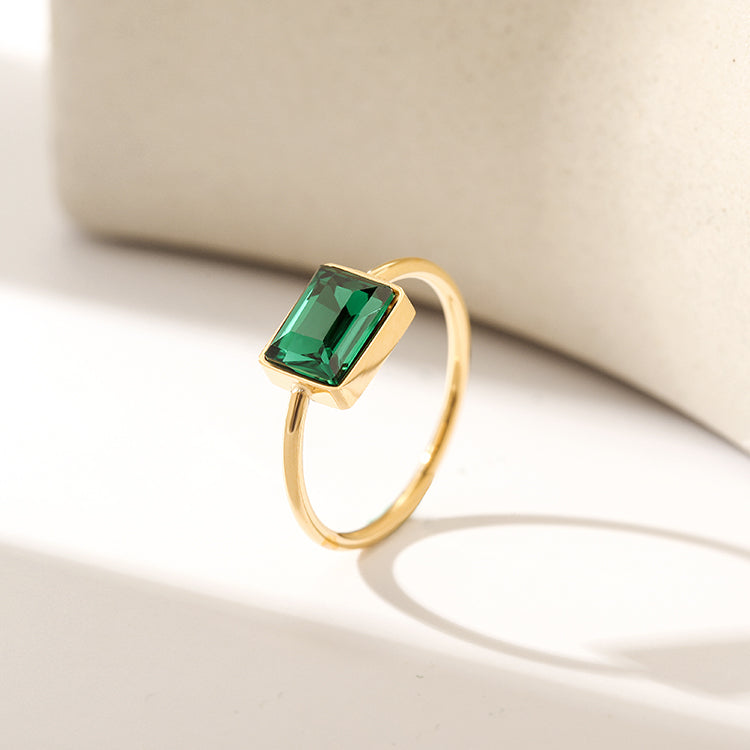 BRBRIK Gold Plated Green Emerald Stone Engagement Fashion Heavy Ring for Men