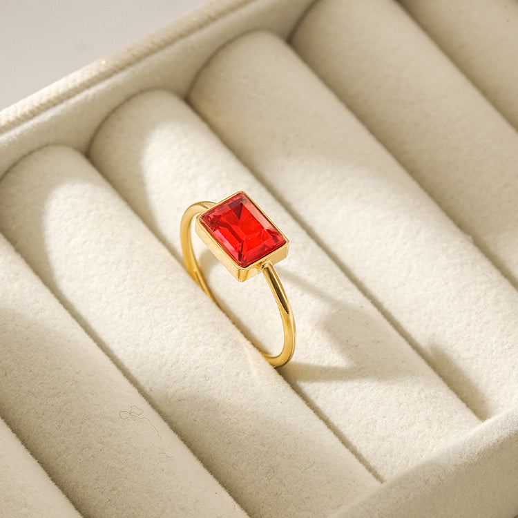 Chic Red Rectangular Stone Ring