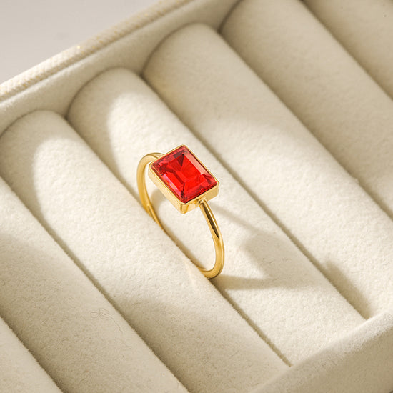 Chic Red Rectangular Stone Ring