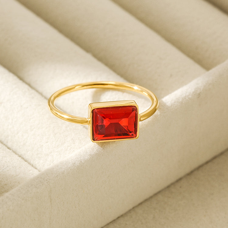 Chic Red Rectangular Stone Ring