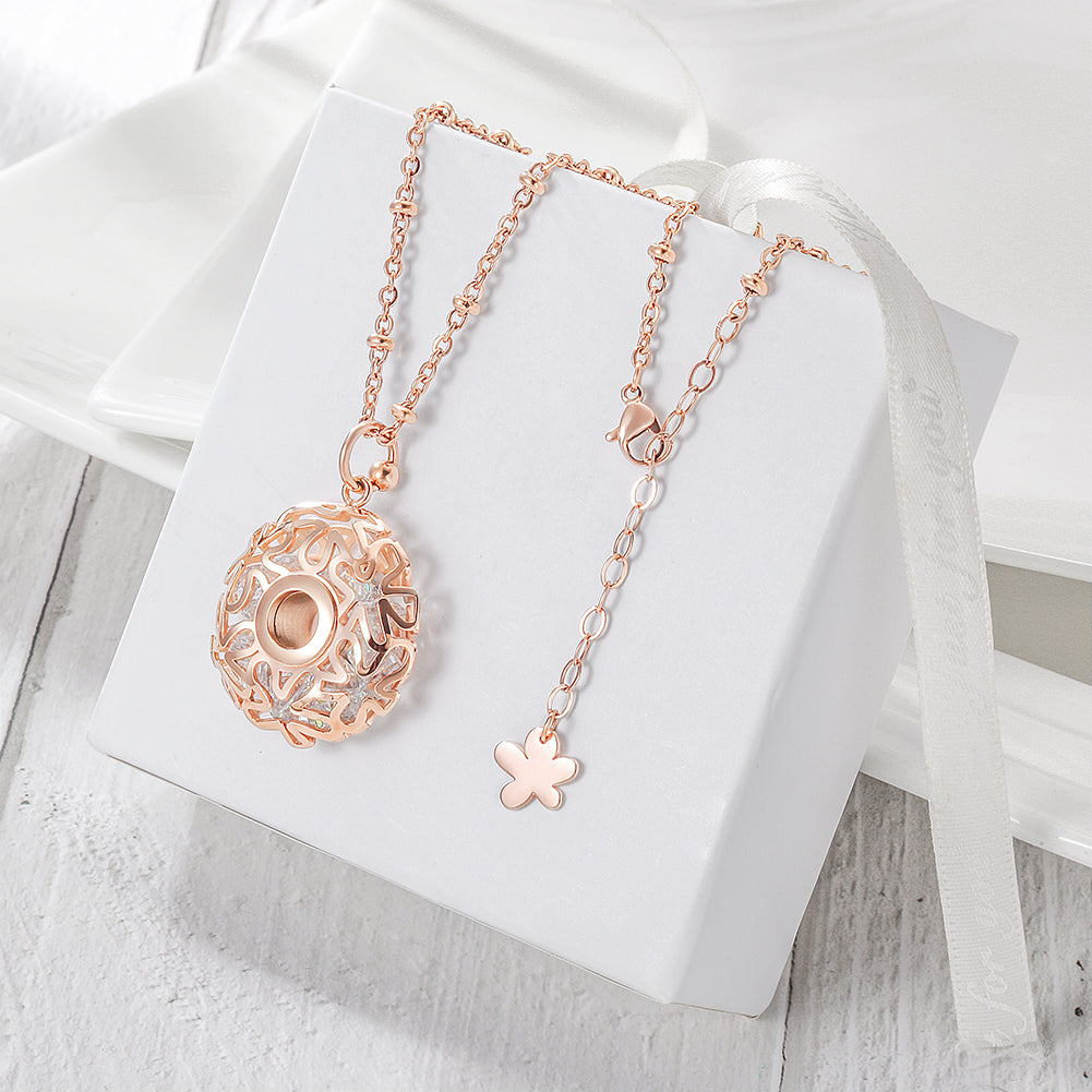 Flower Carved Locket CZ Necklace