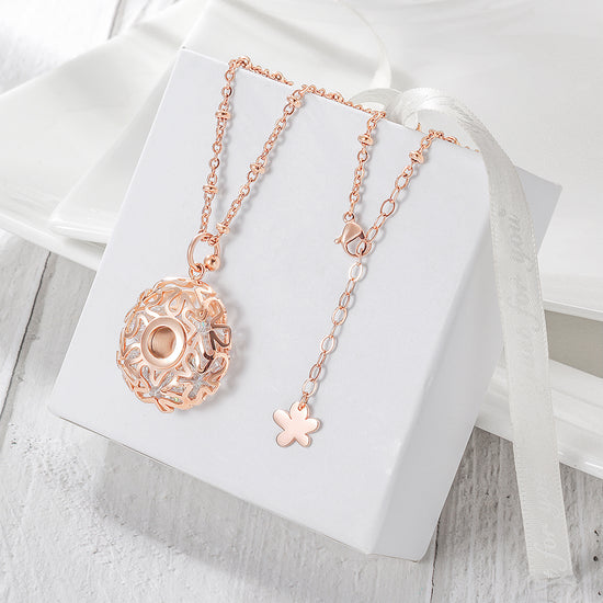 Flower Carved Locket CZ Necklace