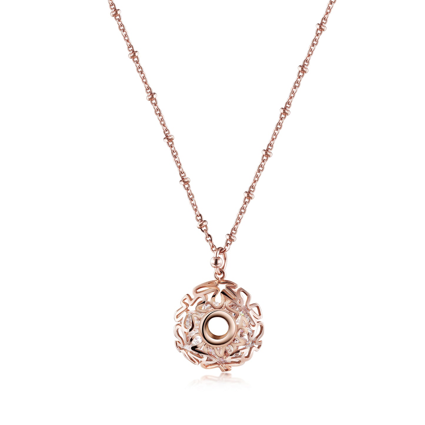 Flower Carved Locket CZ Necklace