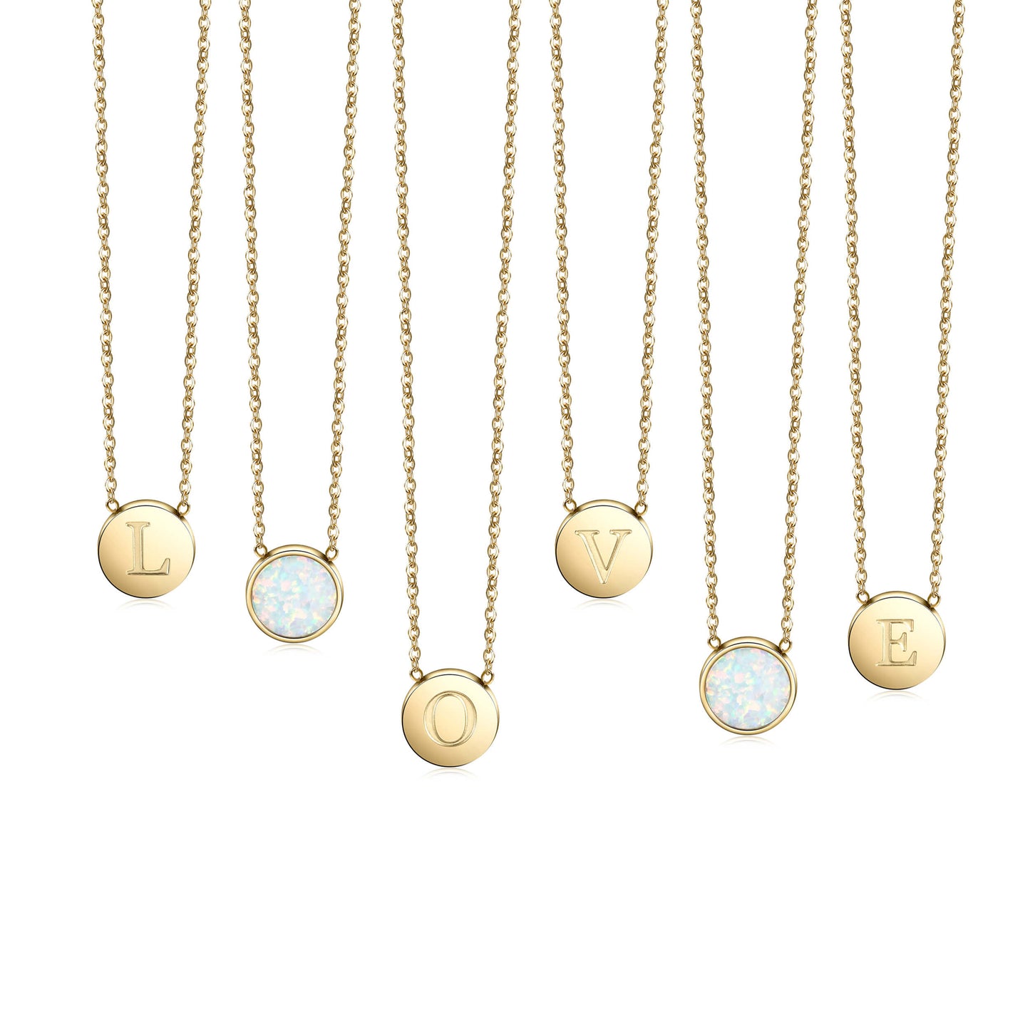 Round Opal Pendant Necklace-Gold