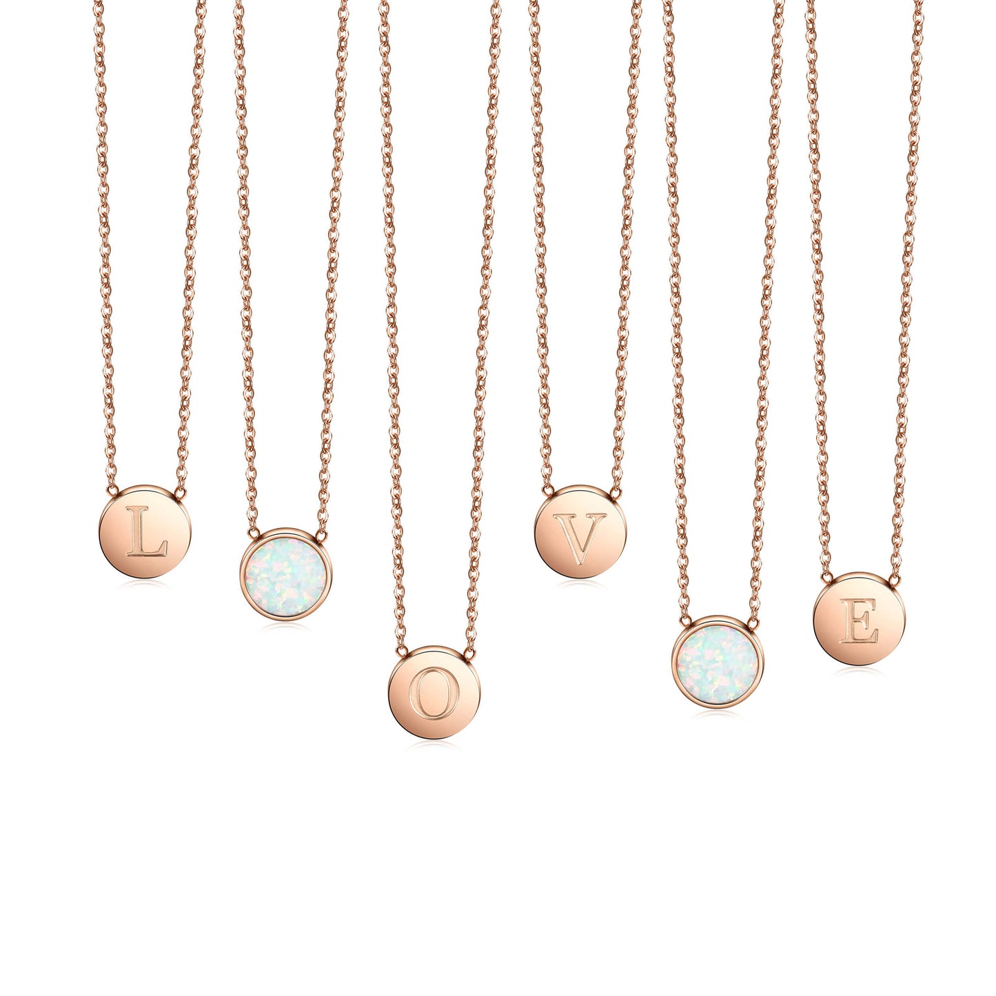 Round Opal Pendant Necklace-Rose Gold