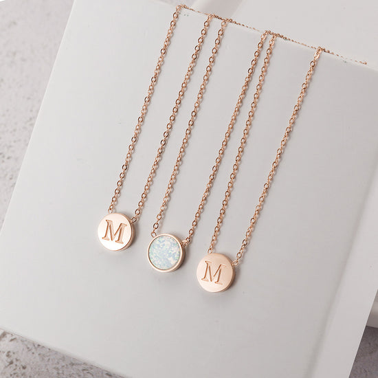 Round Opal Pendant Necklace-Rose Gold