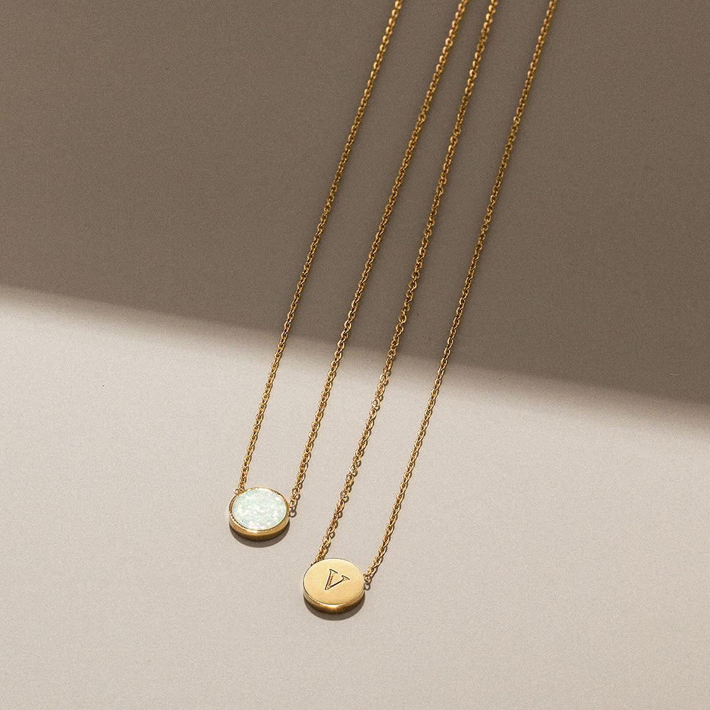 Round Opal Pendant Necklace-Gold
