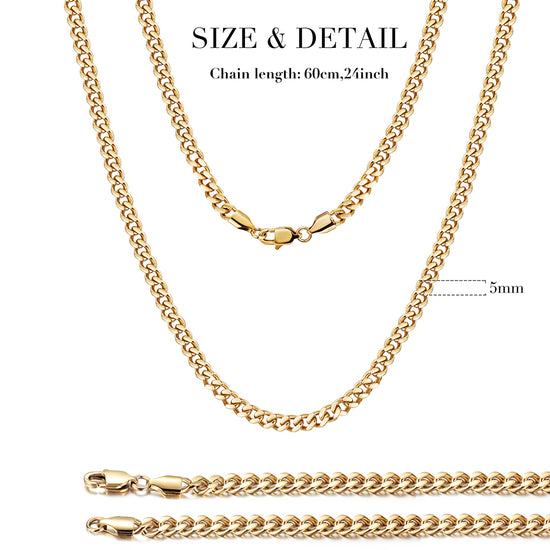 5mm Gold Hip Hop Cuban Chain Necklace