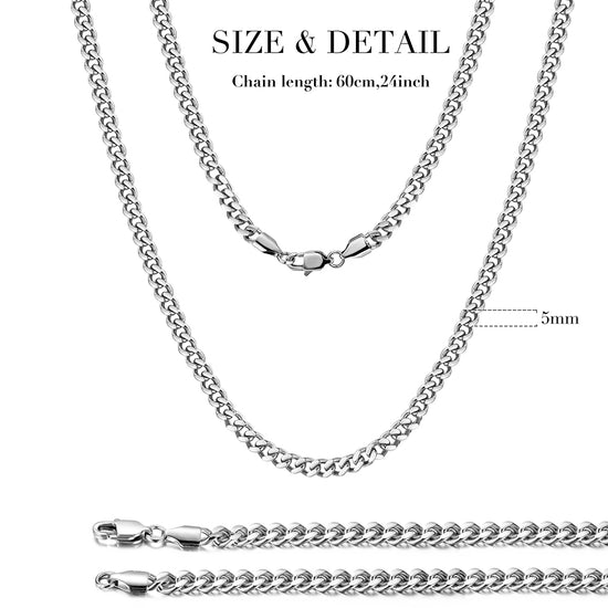 5mm Silver Hip Hop Cuban Chain Necklace