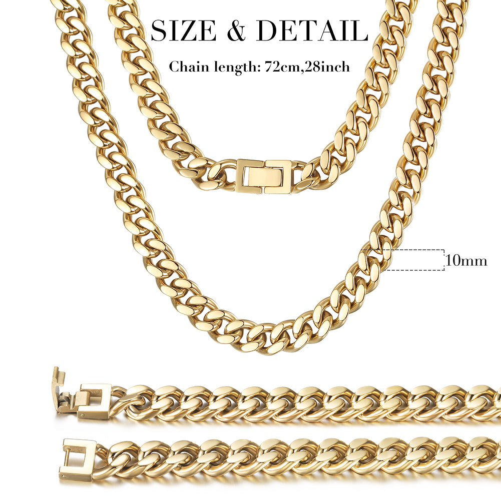 10mm Gold Hip Hop Cuban Chain Necklace