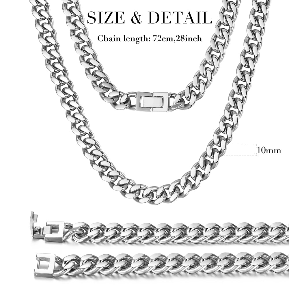 10mm Silver Hip Hop Cuban Chain Necklace