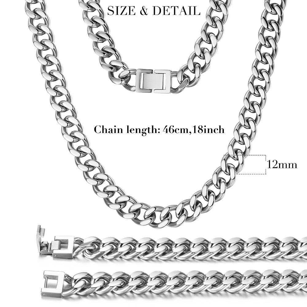 12mm Silver Hip Hop Cuban Chain Necklace