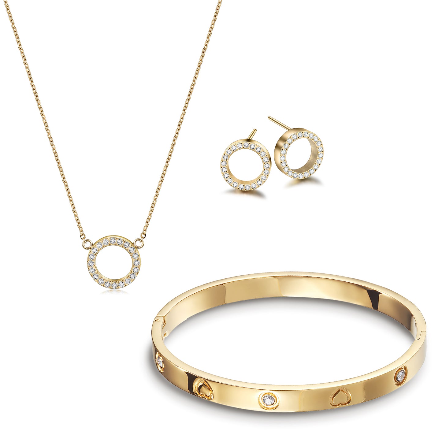 Open Circle CZ Bangle Set