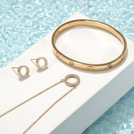 Open Circle CZ Bangle Set