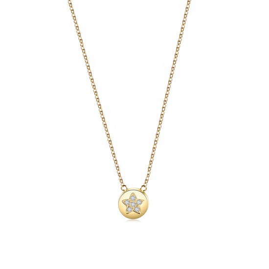 CZ Star Shaped Disc Pendant Necklace