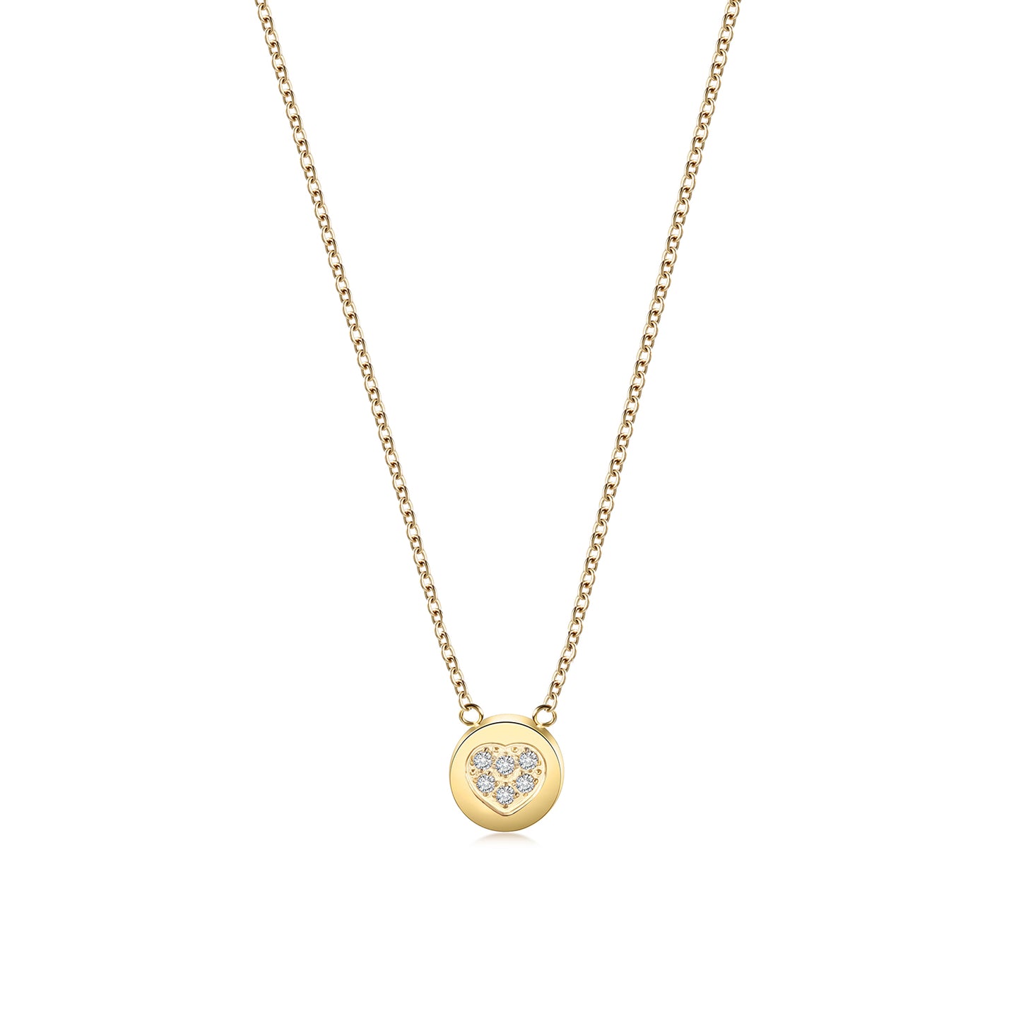 CZ Heart Shaped Disc Pendant Necklace