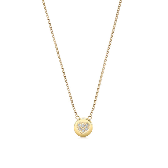 CZ Heart Shaped Disc Pendant Necklace