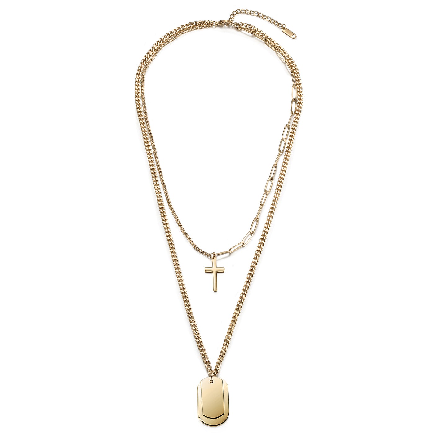 Engravable Cross & Tag Pendant Necklace