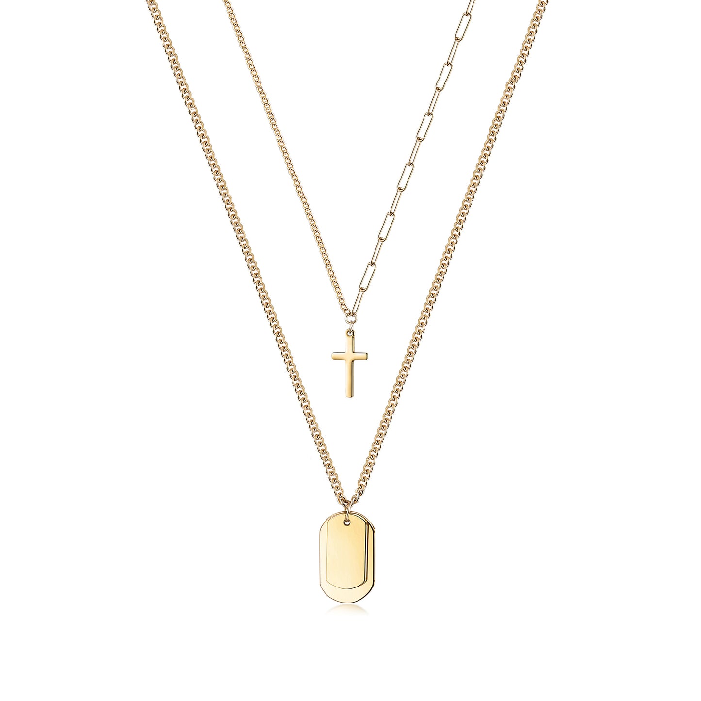 Engravable Cross & Tag Pendant Necklace