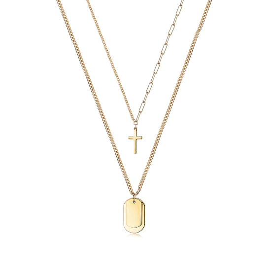 Engravable Cross & Tag Pendant Necklace