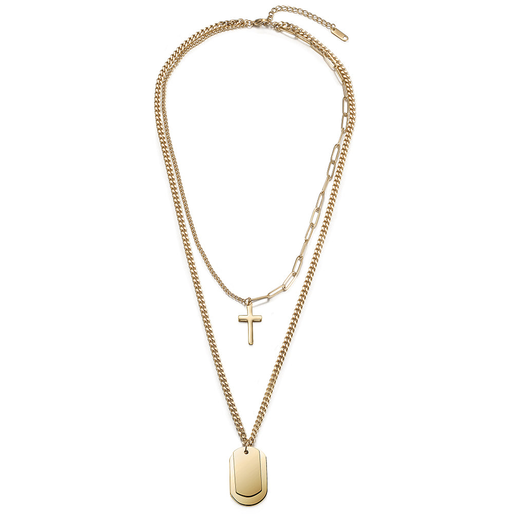 Cross & Tag Double Pendant Necklace