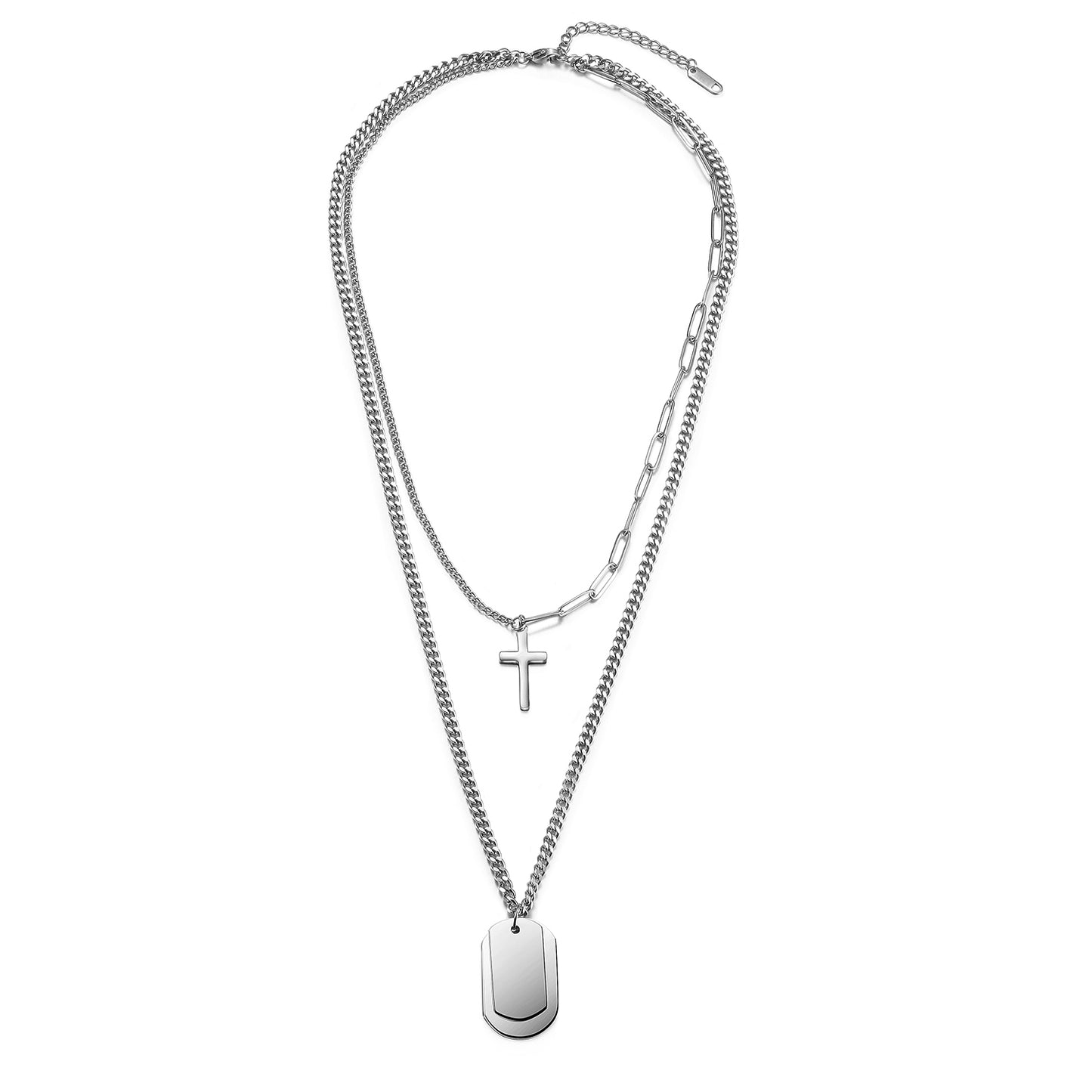 Engravable Cross & Tag Pendant Necklace