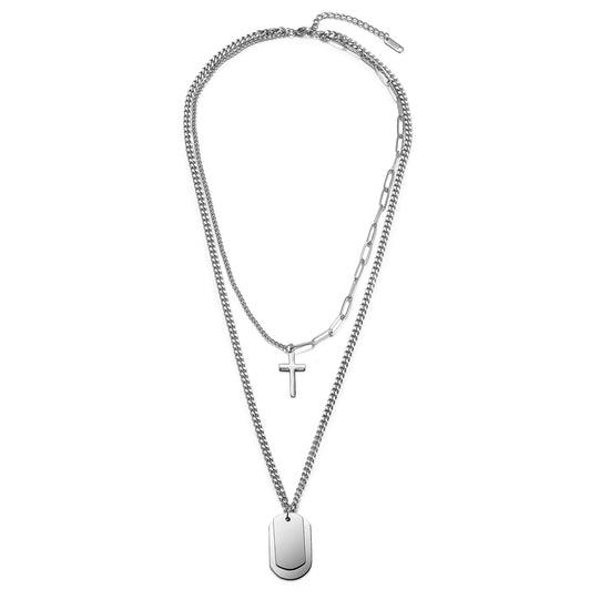 Load image into Gallery viewer, Engravable Cross &amp;amp; Tag Pendant Necklace
