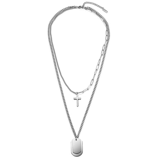 Cross & Tag Double Pendant Necklace