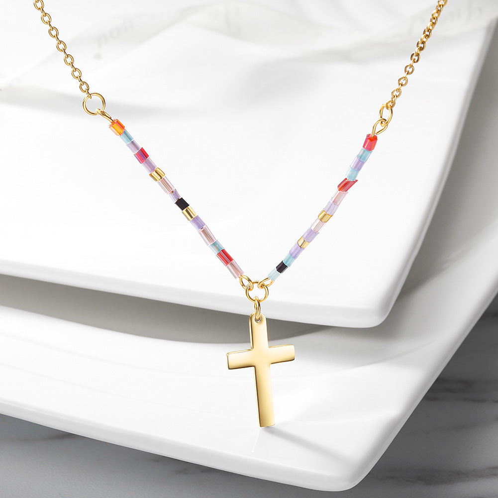 Colorful Beaded Cross Necklace