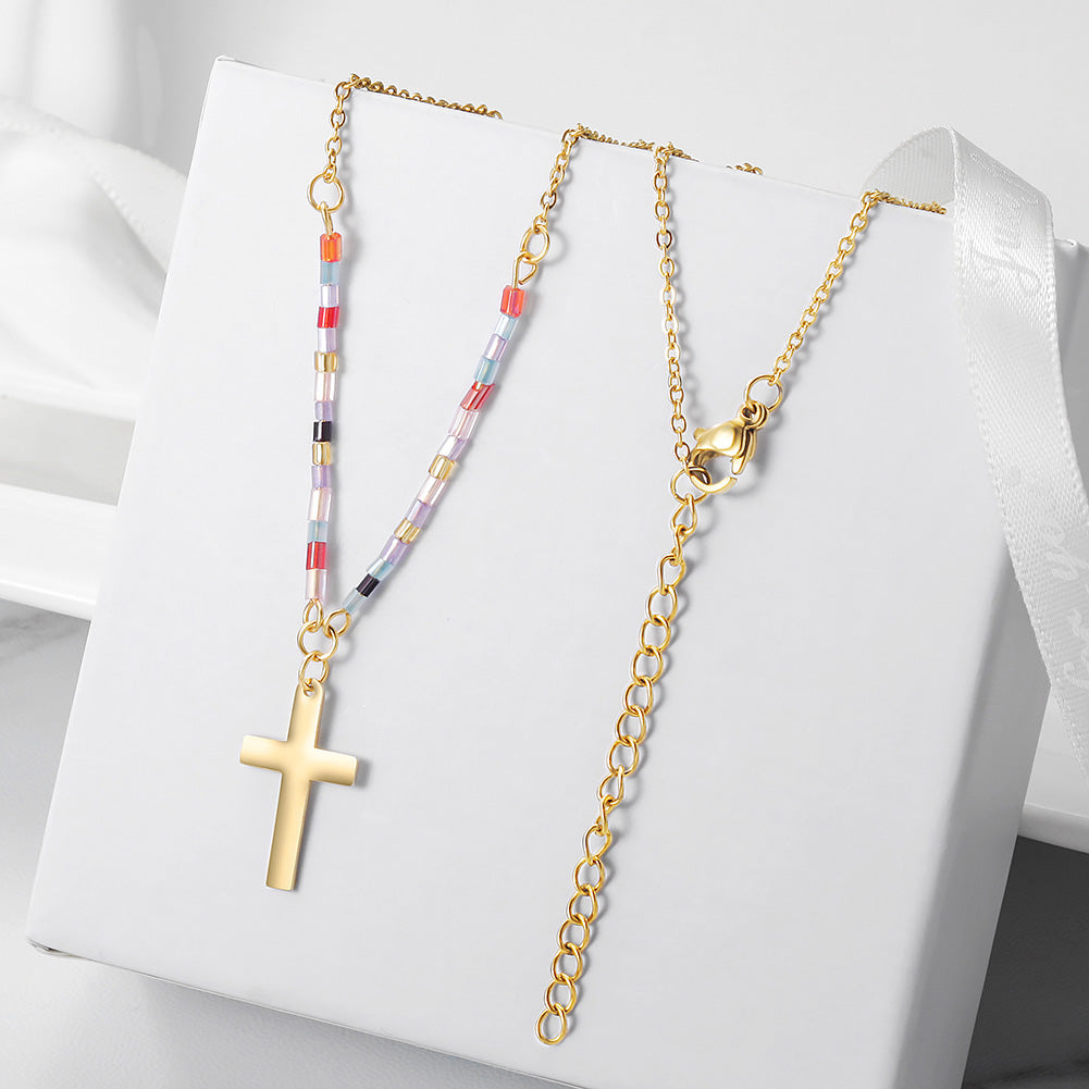 Load image into Gallery viewer, Colorful Beaded Cross Necklace
