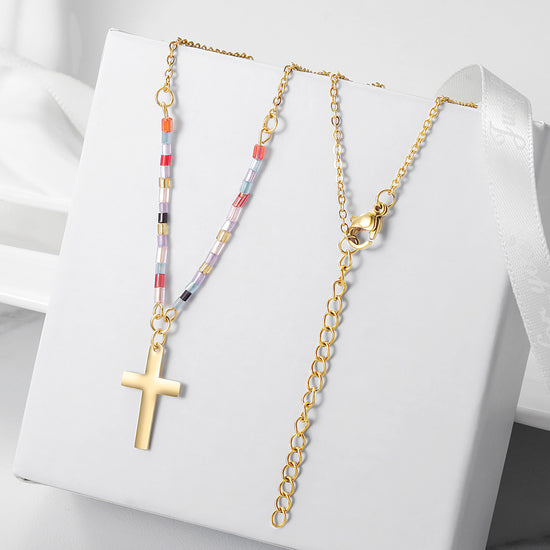 Colorful Beaded Cross Necklace