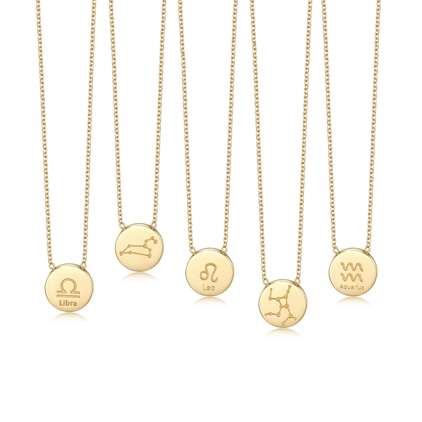 GLOSSY GOLD ROUND ZODIAC NECKLACE