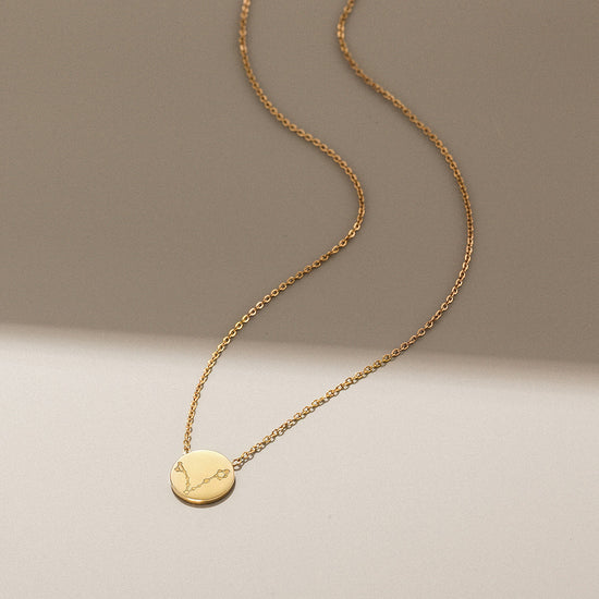 GLOSSY GOLD ROUND ZODIAC NECKLACE