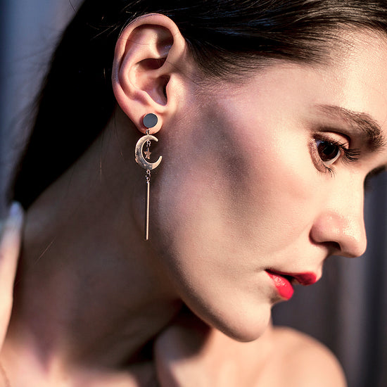 Load image into Gallery viewer, Star &amp;amp; Moon Long Drop Earrings
