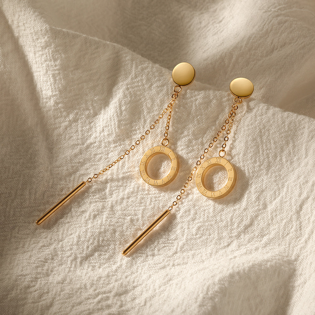 Load image into Gallery viewer, Roman Numerals Drop Earrings

