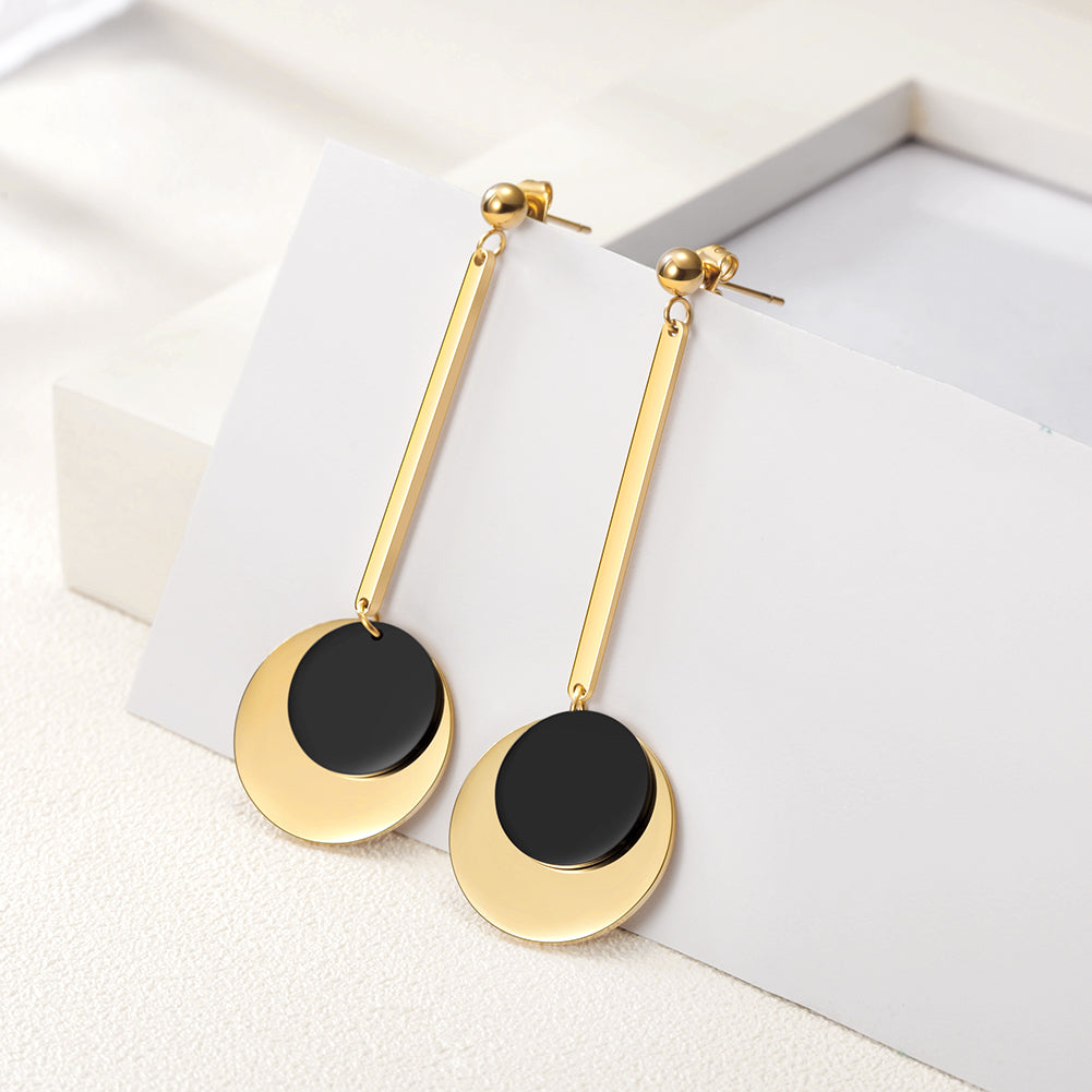 Gold & Black Discs Dangle Earrings