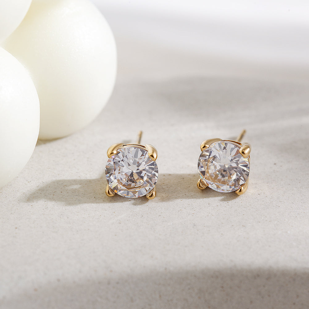 Basket-Set Round CZ Stud Earrings