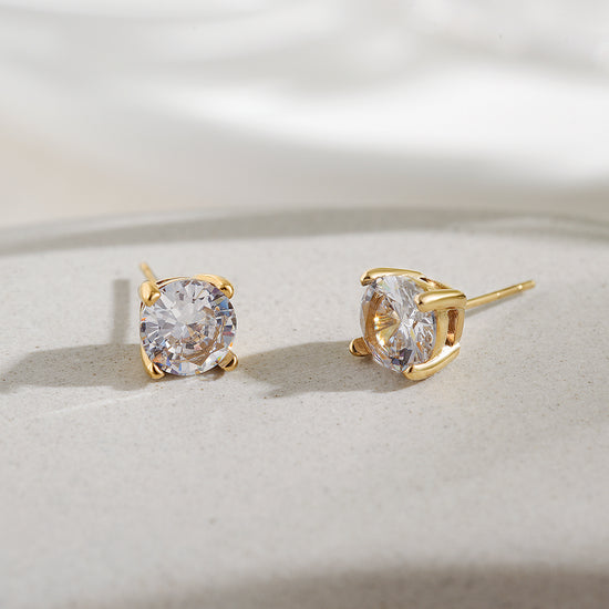 Basket-Set Round CZ Stud Earrings