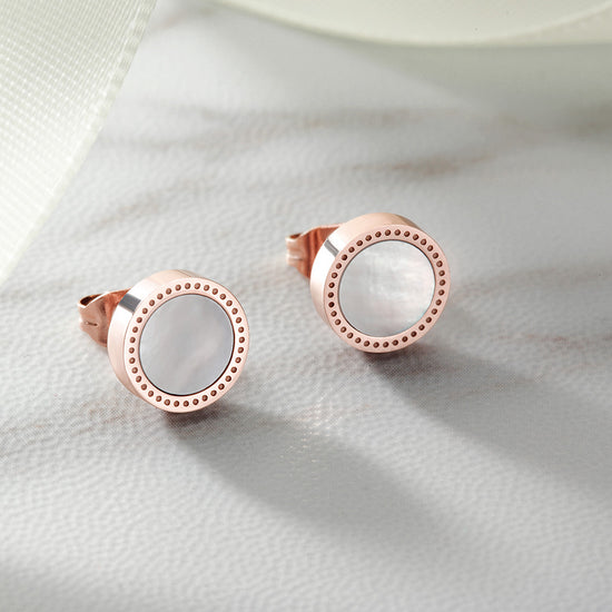 Mother Of Pearl Shell Round Stud Earrings