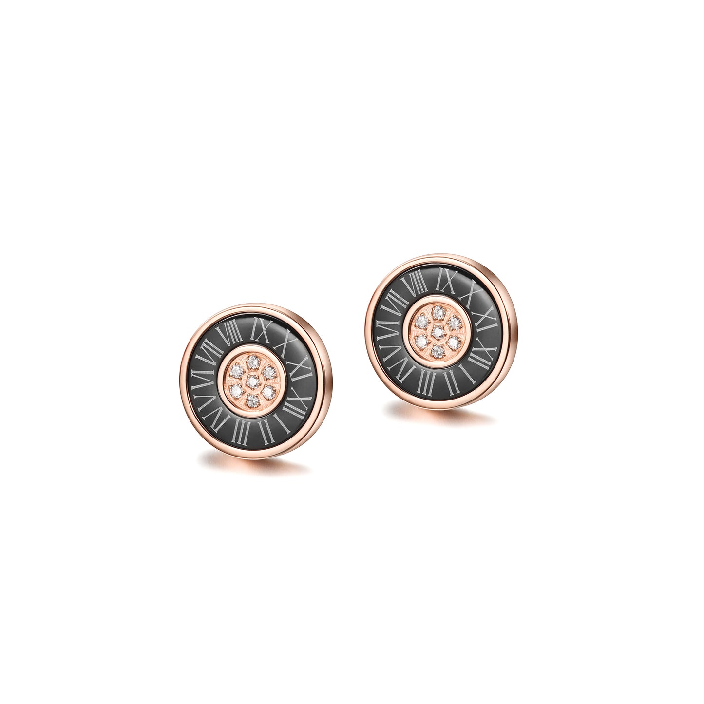 ROMAN NUMERALS SHELL CZ ROUND EARRINGS