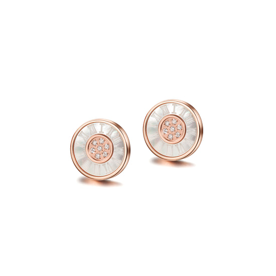 ROMAN NUMERALS SHELL CZ ROUND EARRINGS
